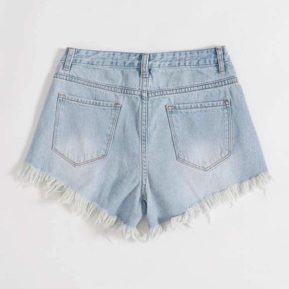 Ripped Raw Hem Denim Shorts - Picture 2 of 6
